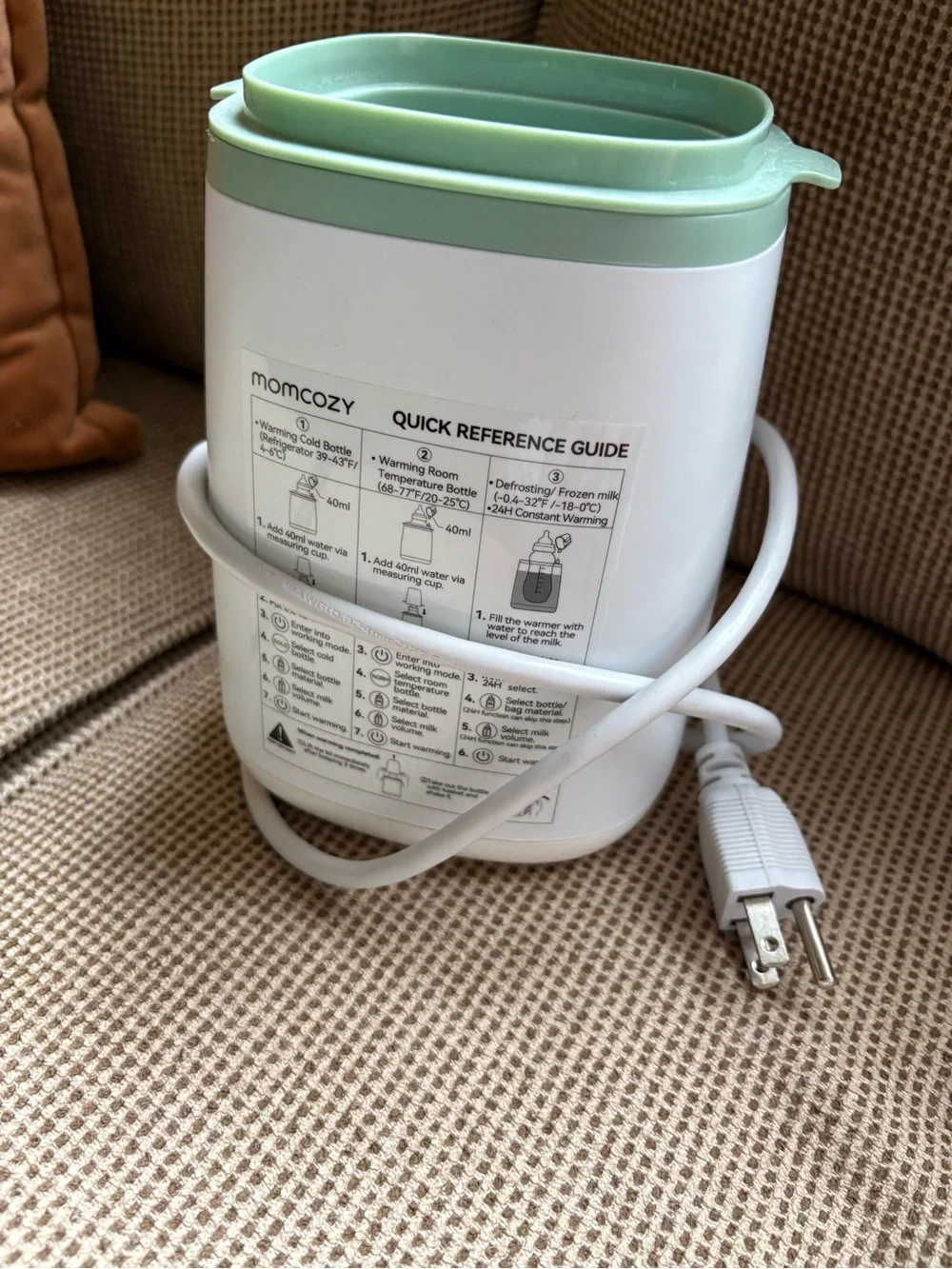 Momcozy Baby Bottle warmer- White with Mint Green